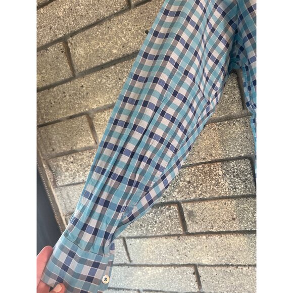 Bugatchi Classic Fit Mens Long Sleeve Button-Up Shirt Blue & White Plaid Pattern - Picture 4 of 10